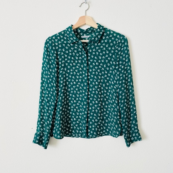 Reformation SMALL Violet long sleeve crepe blouse in green floral - Picture 2 of 6